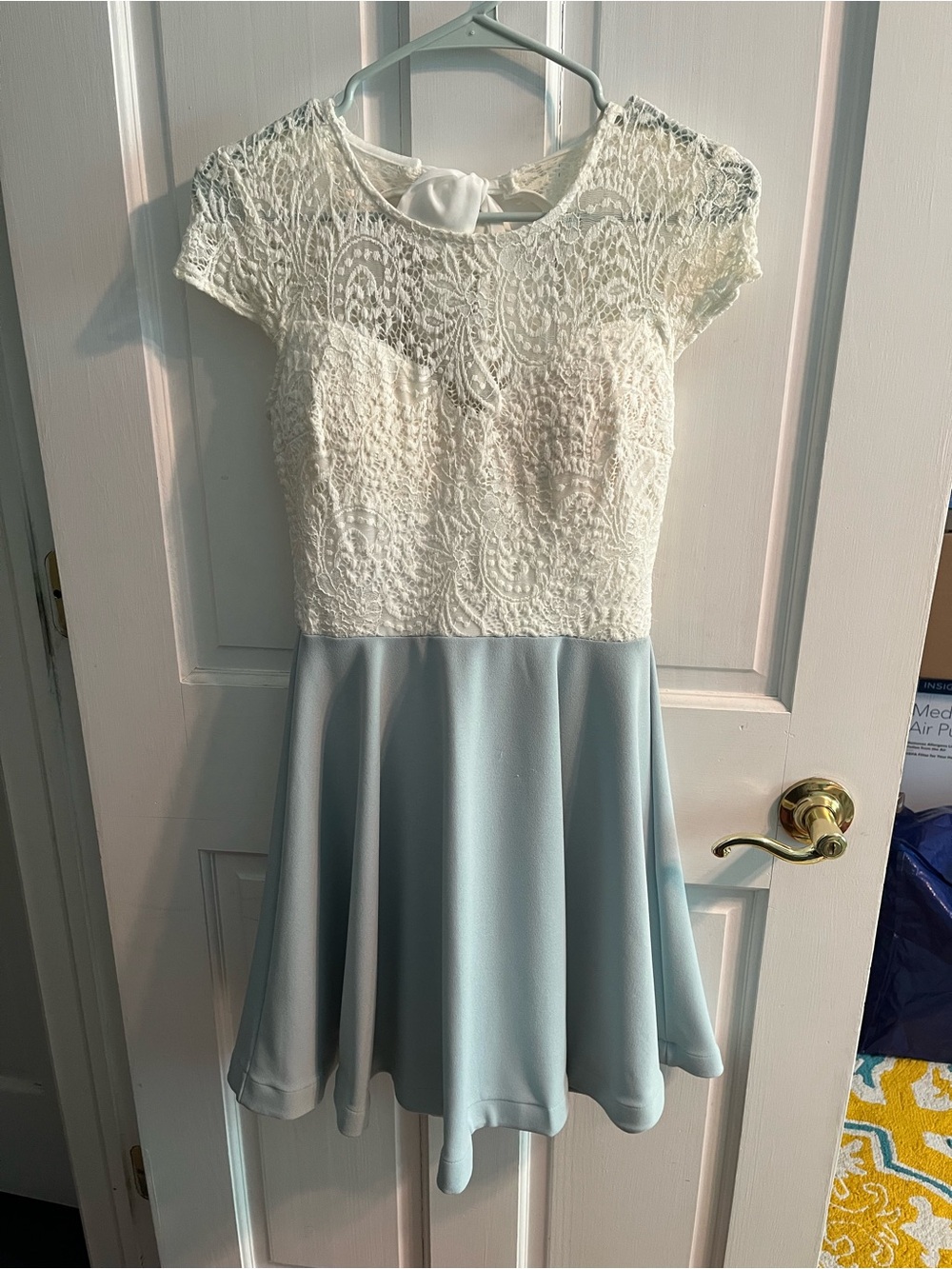B Darlin White Lace Bodice with Light Blue Skater Dress